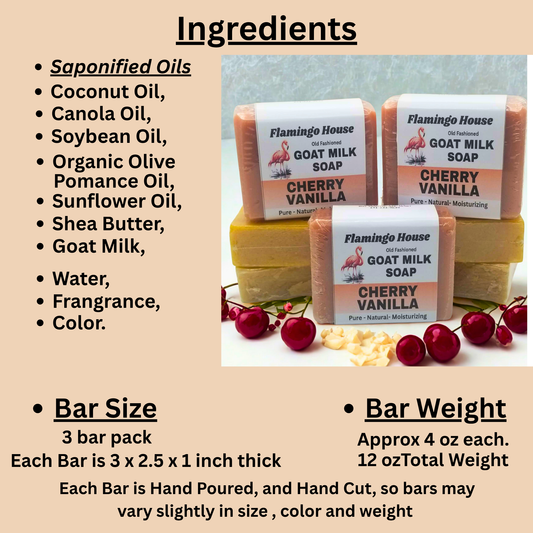 Flamingo House Cherry Vanilla Goat Milk Soap Bars 3 bar pack