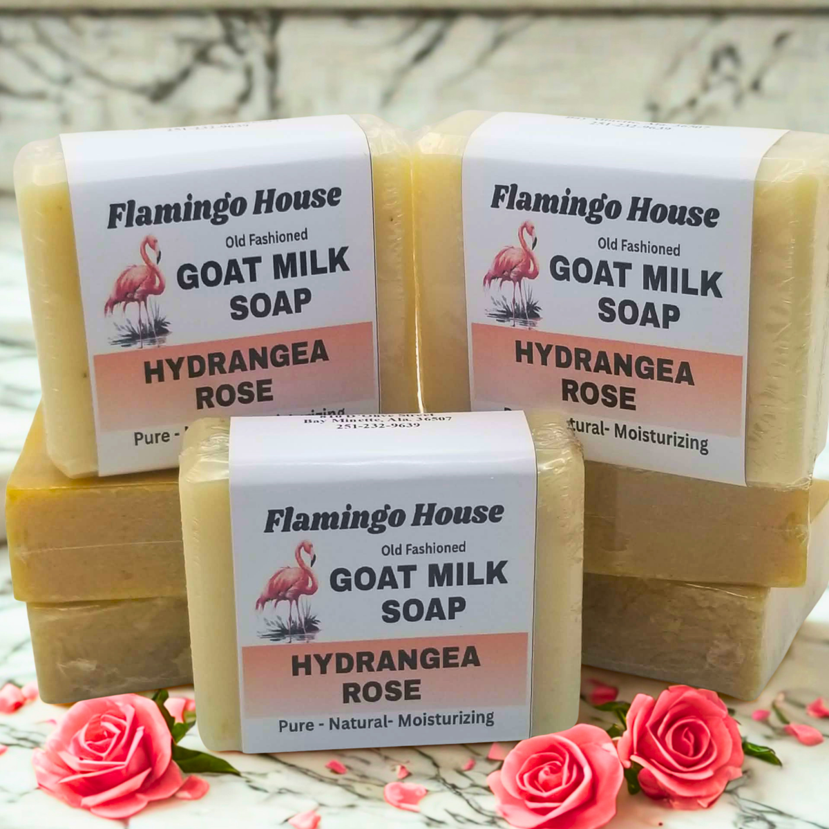 Flamingo House Hydrangea Rose Scented Goat Milk Soap Bars -3 bar pack