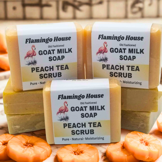 Flamingo House Peach Tea scented scrub -with Dead Sea Salt and Goat Milk- Soap Bars- 3 bar pack