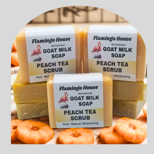 Flamingo House Peach Tea scented scrub -with Dead Sea Salt and Goat Milk- Soap Bars- 3 bar pack